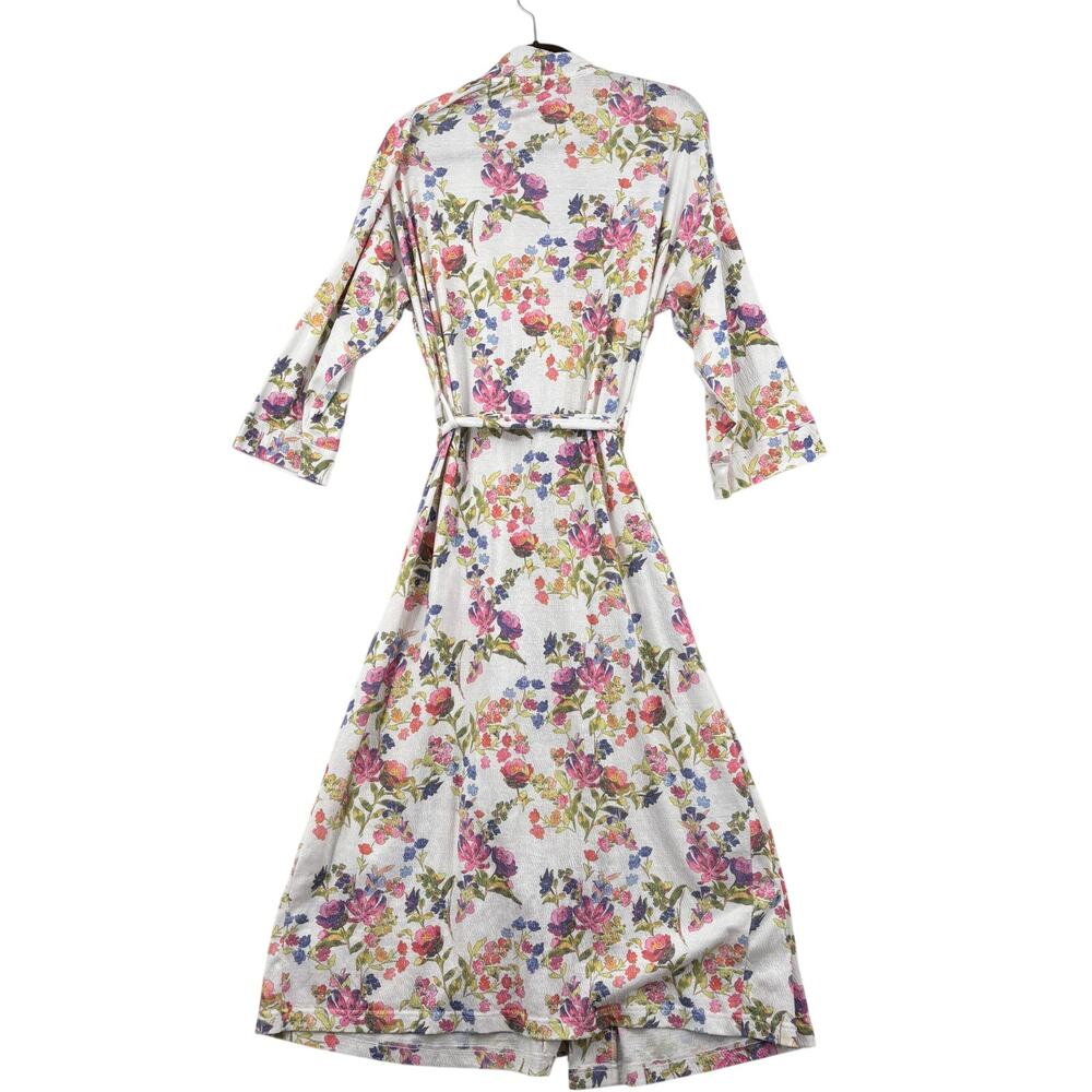 Soft Surroundings Bath Robe Size M White Multi Floral Belted Pockets Stretch - Picture 7 of 11